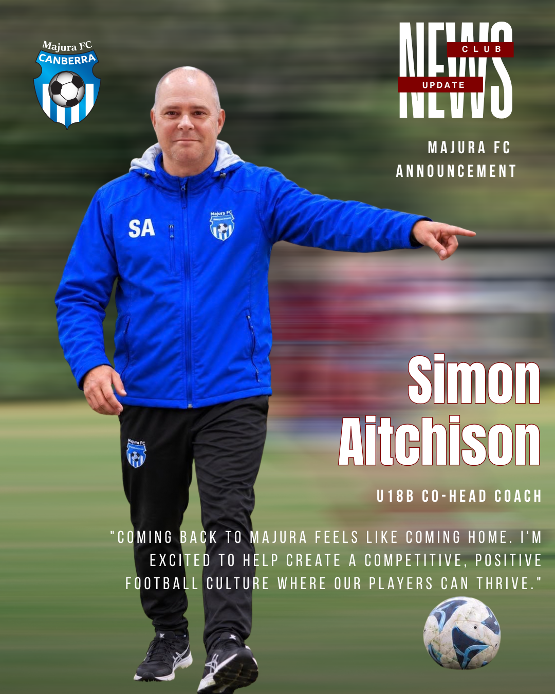 Welcome Simon Aitchison Back as Co-Head Coach of our NPL Boys U18s for 2027!